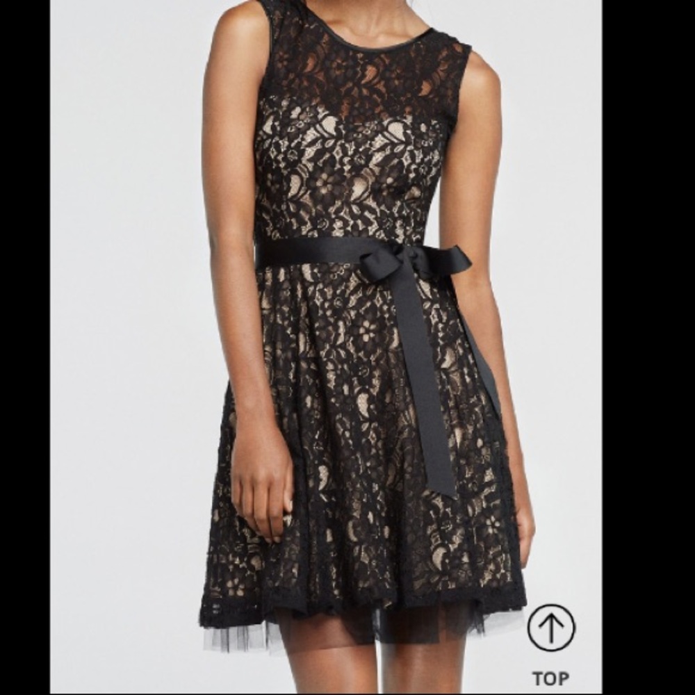 NWT A14209 Black/Nude A-line Lace Cocktail Dress